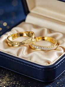 2pcs/Set Women's Gold-Plated Zirconia Ring Set, Twisted Design (Engraved + Micro-Inlaid Zirconia), Minimalist Elegant Style, Suitable For Daily Commute/Versatile, Fashionable Birthday Gift - Gold - View 2