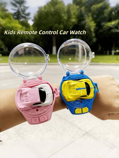儿童遥控手表玩具，金属材质，男女皆宜，带可充电电池和灯光，迷你赛车，儿童遥控玩具，迷你车，汽车手表，微型遥控车，迷你车，适合3岁以上男孩，幼儿玩具