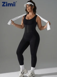 Zimi Collection 1XL-4XL Plus Size Seamless Shapewear Jumpsuit | Black Adjustable Front Buckle Tummy Control Waist Trainer Workout Bodysuit For Gym Daily Wear Under Dresses - Black - View 8