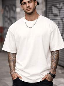 Oversized 100% Cotton Street Style T-Shirt - Plain - White - View 1