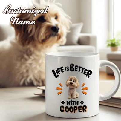 Adecuado para amantes de los perros, esta taza está impresa con 1-3 imágenes de perros de dibujos animados y nombres de perros, agregando un toque personalizado a su vida diaria; también es el regalo perfecto para cumpleaños, aniversario o el Día de San Valentín
