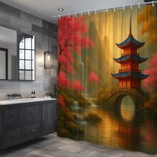 Elegant Pink And Blue Asian Inspired Shower Curtain Home Decor - White - View 4