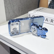 Bling Gradient Glitter Rhinestone Cartoon Candy Liquid Bead Bear Foldable Stand Phone Case Compatible With IPhone 17 16e 15 14 13 12 Pro Max 14 15 Plus 11, Galaxy A05 A05S A06 A07 A17 A12 A13 A14 A15 A25 A33 A35 A52 A53 A54 A55, S23 S24 S25, EDGE, Mate 50 60, X9a X9b, Magic 5 Lite 6 Lite, S23 S24 S25 - Blue - View 5