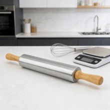 1pc Stainless Steel Rolling Pin - Heavy Duty Classic Pasta Dough Roller For Pasta, Pizza, Cookies And Pastries - Silver - View 6