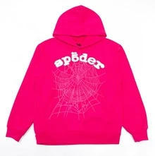 SP5DER Hoodie Cobweb Pattern Spider Worldwide Tracksuit Unisex Sweatshirt Men Women Graphic Outwear, Tracksuit Pullover Sweatshirt For Women Men Matching Hoodies For Couples - Rose red/hoodie - 查看 3