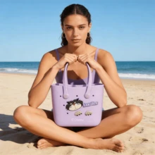 Miniso Disney Cartoon Lucifer Lunch Box Tote Bag, Cute Handbag, Large Capacity Beach Mesh Bag, Storage Pouch - Purple - View 3