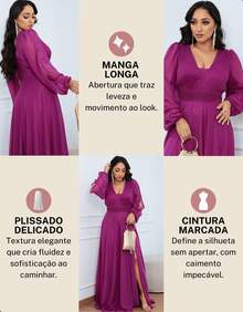 Elegant Long Tulle Dress With Open Sleeves And V-Neck, Perfect For Parties, Weddings, And Bridesmaids. - 玫瑰紅 - 查看 4