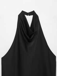 Seelio Summer New Women's Fashion Satin Texture Elegant Halter Neck Top Black - Black - View 10