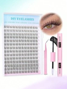 144/168pcs Natural Curly False Eyelashes Set, 168pcs Cluster False Eyelashes Set, Delicate Eyelash Extension, 8-16mm Individual False Eyelashes, Comes With Eyelash Glue And Eyelash Tweezers, Suitable For DIY At Home - 黑色 - 查看 15