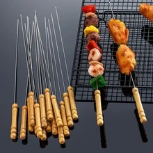 12 PCS Skewers For Grilling, Kabob Skewers With Wood Handle, Reusable BBQ Barbecue Sticks For Marshmallow, Hot Dog, Meat, Vegetable, Camping Cookware Grill Cooking, 11.7" (Including Handle) - A - View 7