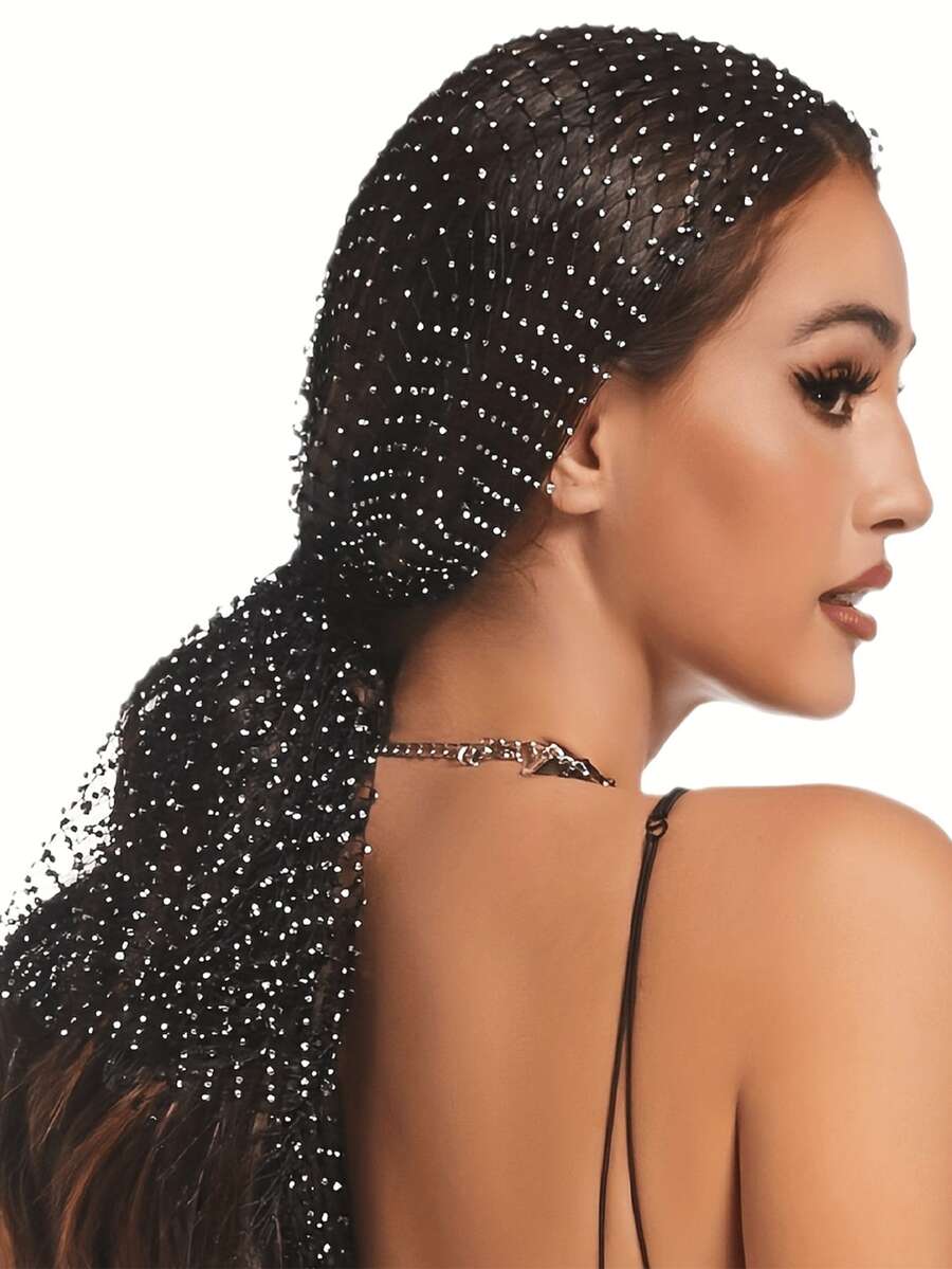 女士闪亮水钻派对头饰，网状设计，无需电源 - 适合夜店、锐舞派对、化装舞会等场合 - 展现女性魅力 - 佩戴方便，持久闪亮，节日头饰 - 彩色 - 查看 1