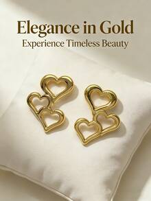 不锈钢镂空心形拼接耳环，镀金耳钉，复古优雅风格，送给女士和女孩的礼物 - 彩色 - 查看 4