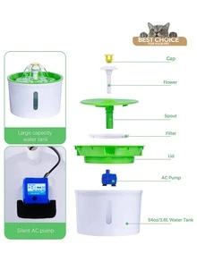 1.6升/54盎司自动宠物饮水机，运行安静，包含1个滤芯，水位指示器，易于清洁，适合多宠物家庭 - 1.6升 - 查看 3