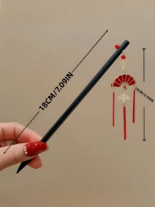 18厘米中国风红色锌合金扇形吊坠发夹，适合多种发型，可用作女性发饰或胸针，头部饰品，女士发饰 - 彩色 - 查看 34