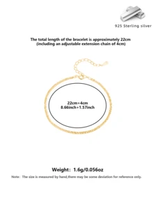 925 Sterling Silver Starry Sky Bracelet & Anklet Set, Luxury Jewelry Gift Box, Hypoallergenic For Women - Gold - View 8