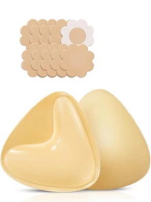 1 Pair Of Double Sided Self-Adhesive Bra Pads Double-Sided Sticky Bra Pads Inserts Ultra Instant Lift Bra Inserts Push Up Bikini Pad For Swimsuit Sports Bra,1 Pair Of Double Sided Self-Adhesive Bra Pads, Chest Pads Adhesive Pads, Reusable Padding Pads, Bra Bikini Invisible Thickened Chest Pads Waterproof For Swimming | 10 Nip Covers Free - 1 Pair (D)+10 Nip Covers - 查看 9