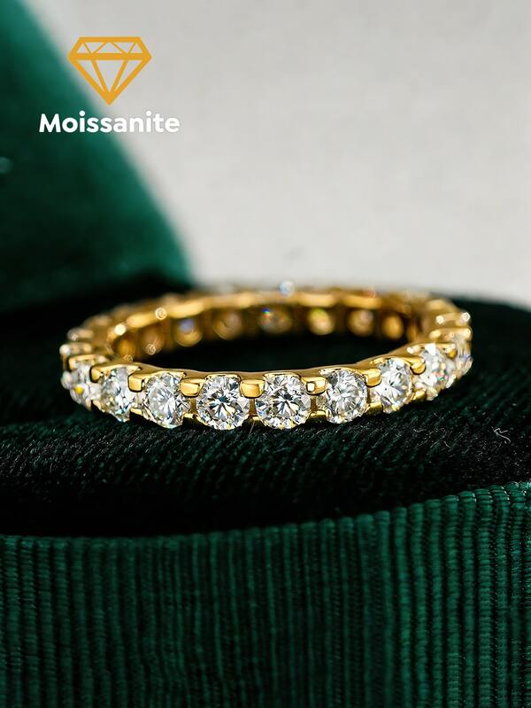 1 Stück Moissanit-Verlobungsring mit Volldiamanten, 925er Sterling Silber Luxus Verlobungsring, Versprechen Ring, Jahrestags Ring, Schmuckgeschenk für Frauen, Valentinstag Geschenk