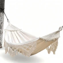 New Style Hammock With Tassels, Suitable For Outdoor Camping, Made Of Thick Canvas, Double Leisure Swing, Anti-Tipping Camping Chair. - White - View 7