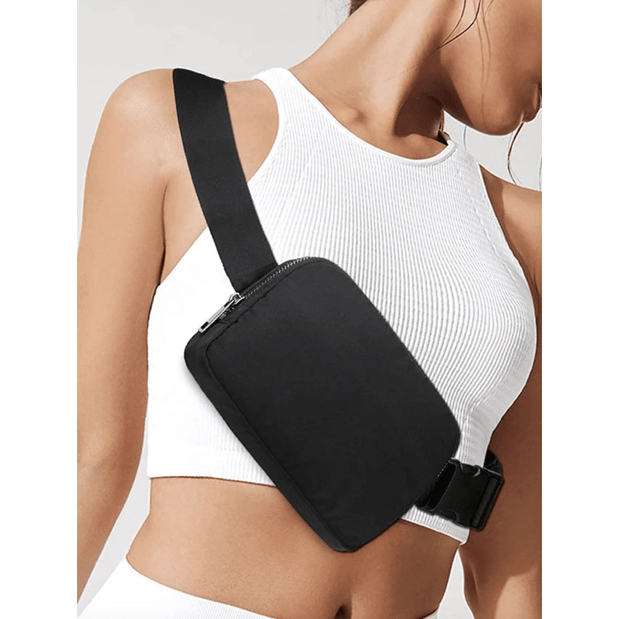 Sports Waist Pack/Crossbody Bag, Suitable For Running, Hiking, Cycling, Fitness And Other Sports, Fashion Casual Minimalist, Unisex, Suitable For Students. Mini Waist Pack With Adjustable Shoulder Strap, Unisex, One Shoulder Crossbody Bag, Suitable For Outdoor Sports, Running, Travel, Black, College Style Waist Pack, Suitable For The First Day Of School. - 黑色 - 查看 1