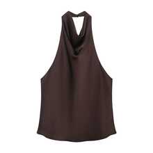 Seelio 夏季新款女士时尚缎面质感优雅吊带上衣 - 棕色 - 查看 4