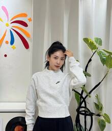 Nike Logo Letter Knit Pullover Sweatshirt, Long-Sleeved, Solid Color, Stand Collar, Warm, Light Gray. - Light Grey - View 6