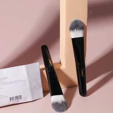 Yves Saint Laurent Black Handle, Gold Logo, Gradient Gray-White Bristle Foundation Brush - Black - View 3