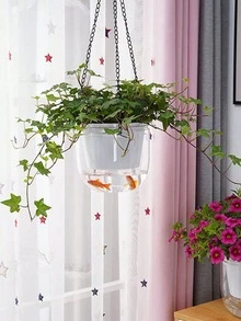 1 件简约设计透明悬挂花盆，塑料大口自浇水篮，可视水位花盆，适合吊兰 - 無色 - 查看 6