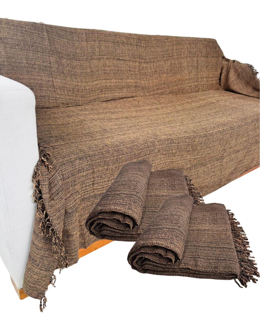 Set Of 2 Throws For Sofa Or Bed, 100% Cotton, Size 210x120, Decorative And Protective Cover For A New And Elegant Home - 巧克力棕 - 查看 1