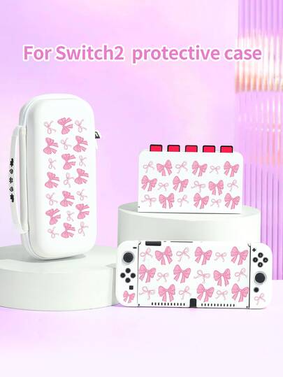 1 carcasă de protecție pentru Switch cu design de fundă roz, geantă de depozitare, potrivită pentru Switch 2 (2025)/Switch OLED/Switch NS/Lite, husă de protecție pentru accesorii de gaming pentru Switch a 2-a generație, husă de protecție pentru accesorii de consolă de gaming cu baterie extinsă, cel mai bun cadou pentru jucătorii SWITCH
