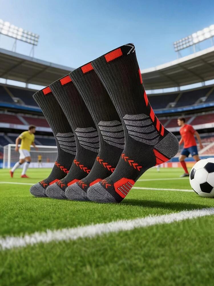 4 Pairs Sports Compression Socks, Lightweight, Breathable, Moisture-Wicking, High Elasticity, Suitable For Outdoor Activities, Fitness, Running, Football, Basketball, Etc. - Multicolor - View 1