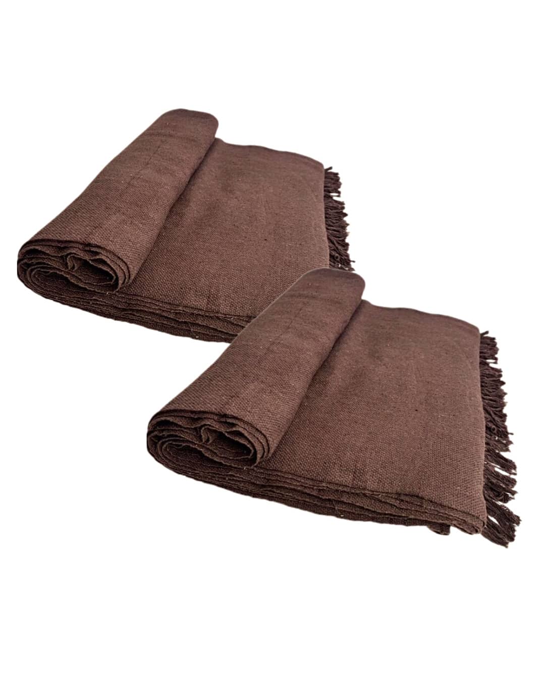 Set Of 2 Throws For Sofa Or Bed, 100% Cotton, Size 210x120, Decorative And Protective Cover For A New And Elegant Home - 深棕色 - 查看 1