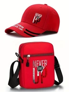 1pc/2pcs "Never Give Up" Motivational Slogan Print Baseball Cap And Crossbody Bag Set, Street Fashion Outdoor Sports Adjustable Unisex Cap And Shoulder Bag, Great Gift For Yourself Or Friends - Multicolor - View 12