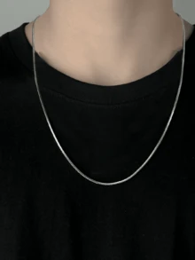 1pc Stainless Steel Chain Necklace, Daily Wear For Men - Silver - View 9