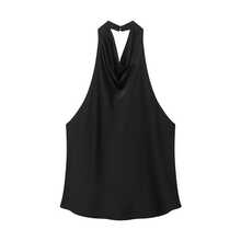 Seelio Summer New Women's Fashion Satin Texture Elegant Halter Neck Top Black - Black - View 6