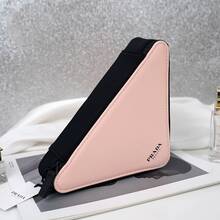 Prada BEAUTY Triangle Cosmetic Case, Makeup Bag, Pink Smooth Material With Black Trim And Black Zipper, Travel Makeup Pouch - Black and Pink - View 1