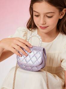 Girls' Children PU Leather Princess Handbag, Fashion Defined Small Crossbody Bag, Holiday Gift, White/Pink/Purple - Multicolor - View 4