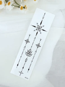 4张防水仿真纹身贴纸，太阳、月亮、星星图案，持久逼真，适用于背部、音乐节、派对、舞会等场合，可用于手臂、背部、颈部和腰部等部位。 - 黑色 - 查看 6