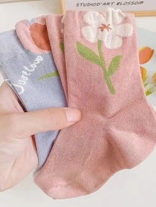 5 Pairs Cute Minimalist Fashion Versatile Mid-Calf Socks - Multicolor - View 4