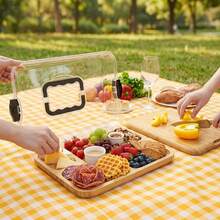 1pc Bamboo Serving Tray With Handle, Multifunctional Breakfast, Dessert, Bread, Snack, Pizza, Steak Platter, Cup Holder, Afternoon Tea Tray, Suitable For Home, Hotel, Restaurant, Kitchen Decor, Holiday Gift - Multicolor - View 9