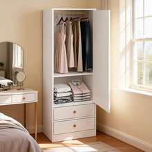 Closet Armable Para Ropa Modernos Con 2 Cajones Ropero Para Dormitorio - Blanco - Ver 1