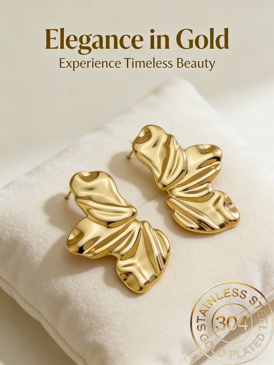 Stainless Steel Gold-Plated Ear Studs, Low Allergenic, Nickel-Free, Women's Exaggerated Ear Studs, Thick Gold Women's Ear Studs, Fashion Declaration Geometric Texture Lightweight Anti-Allergy Ear Studs, Retro Jewelry Dance Party Gifts, Women's Ear Studs, Fashionable Heavy And Unique Pendant Ear Studs, Women's Gold Earring Sets, Exquisite Gold-Plated Pendant Ear Studs, Anti-Allergy Ear Studs, Fashion Jewelry, Women's Gifts, Party Gifts - Multicolor - View 1