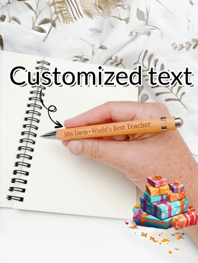 [Laser Engraving Technology]1 Personalized Bamboo Ballpoint Pen, Engraved Ballpoint Pen, Guest Sign-In Pen, Rural Wedding Gift For Party, Souvenir For Gathering