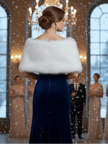 1件Y2K风格优雅仿毛皮披肩 | 可调节甜美领结，适合婚礼、宴会、派对、节日庆典等场合，冬季必备单品 - 彩色 - 查看 5