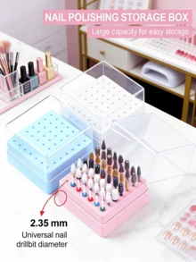 49孔方形美甲钻头收纳展示盒，防尘美甲工具整理盒，孔位整齐，有白色、粉色和蓝色三种颜色可选，适用于专业美甲用品收纳。 - 彩色 - 查看 3