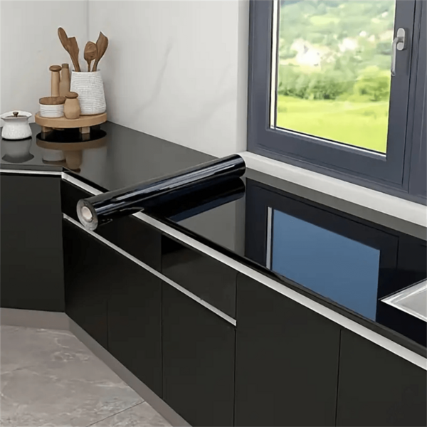 1 Roll Vinyl Black Solid Color Wallpaper, Pearlescent Shiny, Removable, Easy To Stick And Tear, Suitable For Room Decoration, Bedroom, TV Background, Desktop And Cabinet Renovation, DIY Wall Paper, 40CM*100CM/300CM/500CM