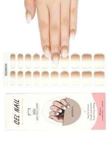 一盒20片装，天然持久，经典情人节DIY杏色渐变银边简约多色美甲凝胶贴纸，易于佩戴和卸除，UV固化美甲凝胶贴纸，适用于长指甲 - 彩色 - 查看 2