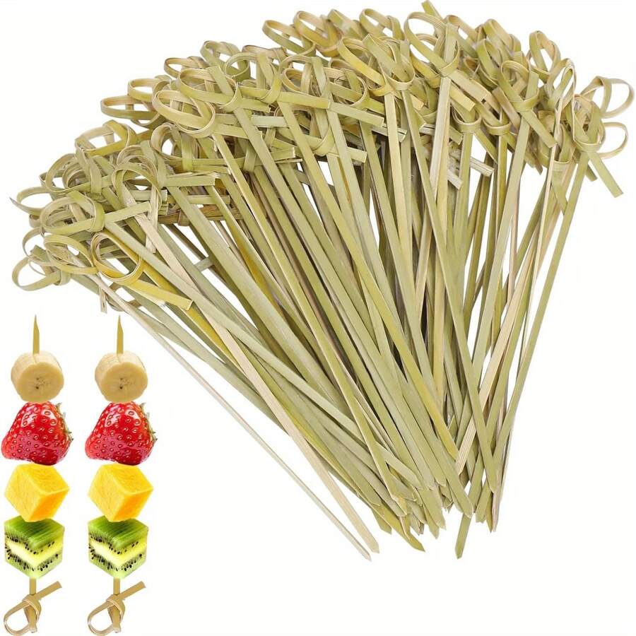200/100pcs Bamboo Cocktail Picks With Loop, Suitable For Appetizers, Cocktails, BBQ Snacks, Club Sandwiches, Holiday Birthday Wedding Party Gifts - Multicolor - View 1