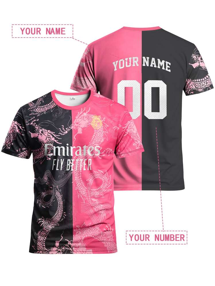 Anpassad La Liga herrfotbollströja, bekväm sporttröja med rund hals, lämplig för fotbollsträning, fritidskläder och presenter - Rosröd - Visa 8