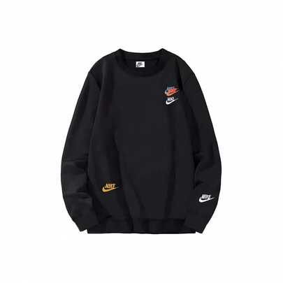  Áo nỉ thể thao cổ tròn thêu logo phối màu Nike Sportswear Essentials Series, dành cho nam, màu đen.