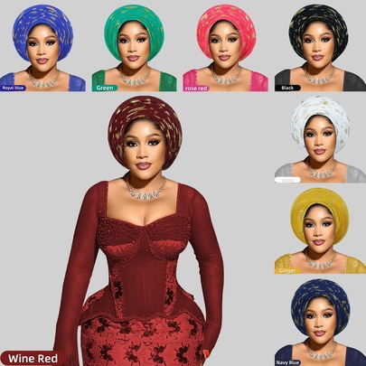 Feather & Foil Embellished Multi-Layer Nigerian Wedding Headwrap